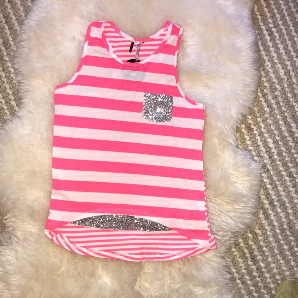 New shirt Girls stripes pink white silver sequins